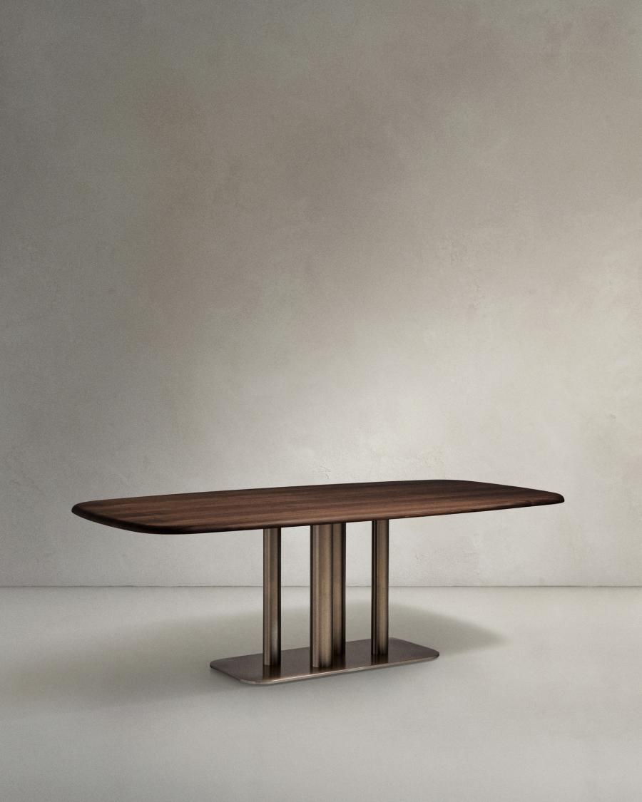 Melvar table made from walnut veneer and legs with brushed stainless steel base 180 x 100cm