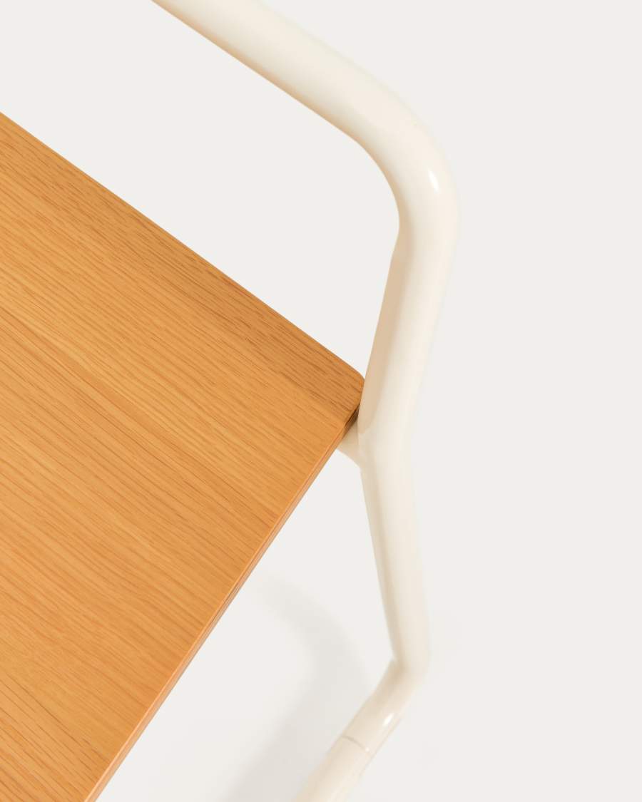 Tinn ash veneer chair with a beige metal structure