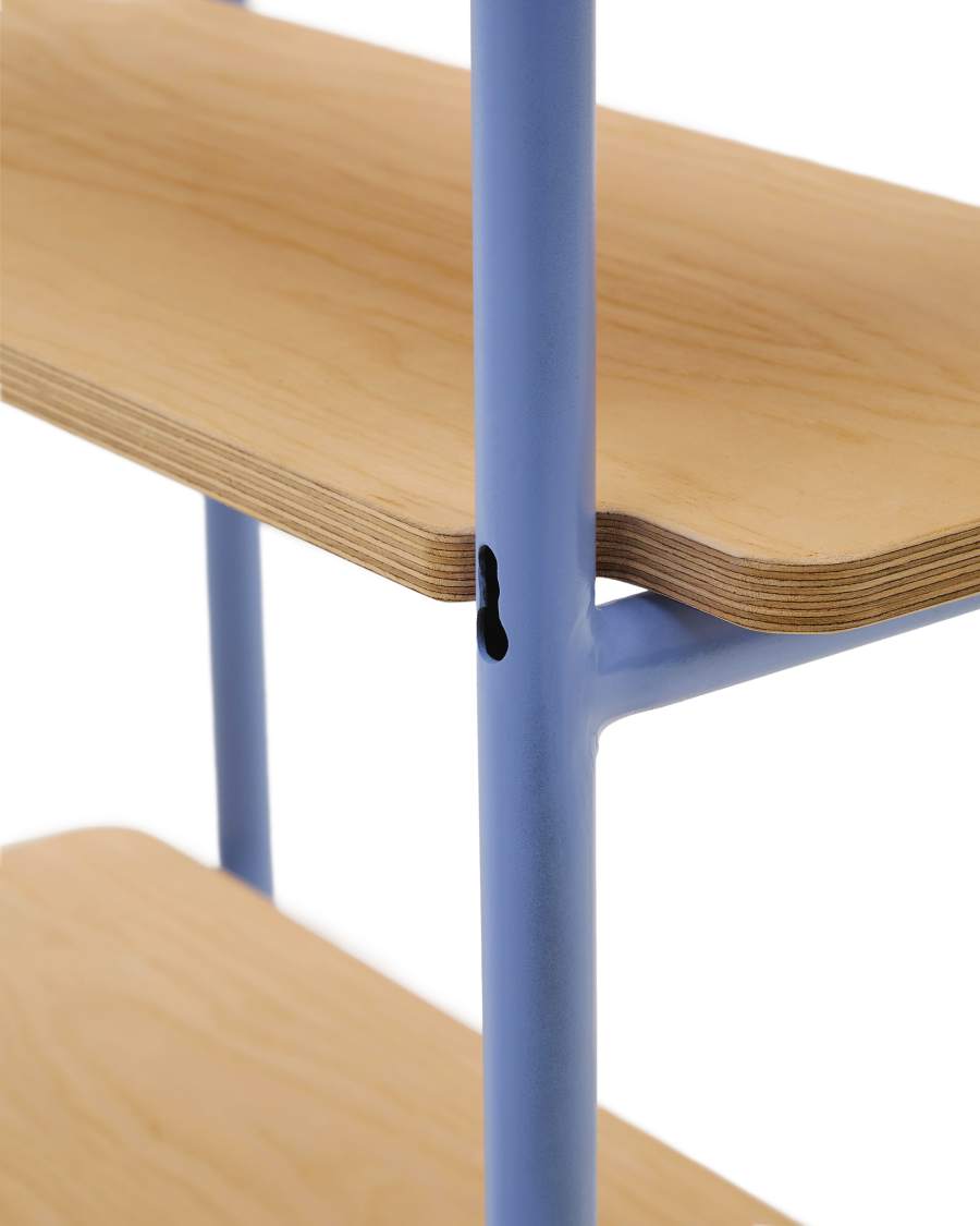 Tinn ash veneer shelf with a blue metal structure, 70 x 60 cm