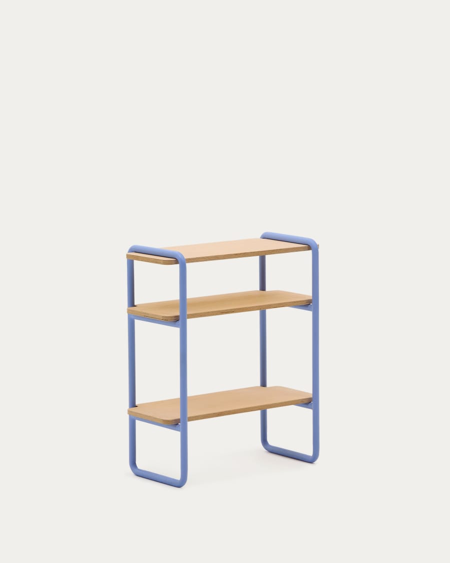 Tinn ash veneer shelf with a blue metal structure, 70 x 60 cm