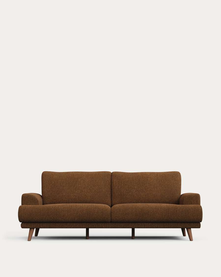Karin 3-seater sofa dark orange with solid beech wood legs with natural finish, 231 cm
