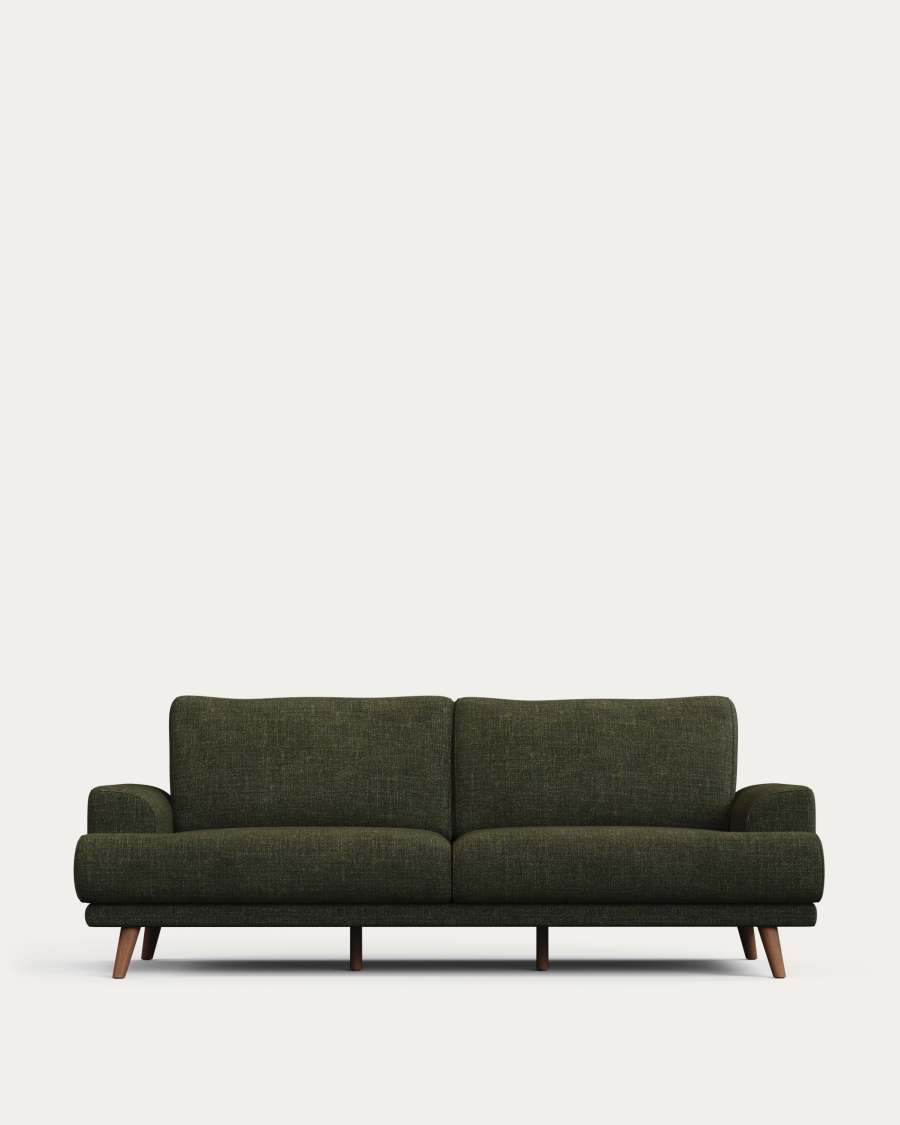 Karin 3-seater sofa green with solid beech wood legs with natural finish, 231 cm