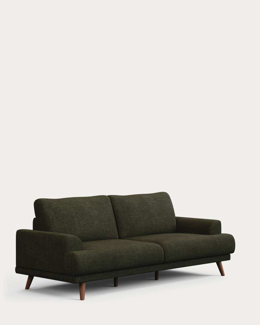 Karin 3-seater sofa green with solid beech wood legs with natural finish, 231 cm