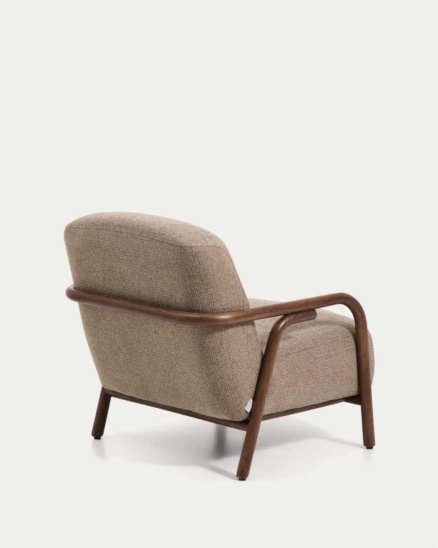 Sylo armchair in taupe chenille and solid ash wood with walnut-coloured finish FSC 100%