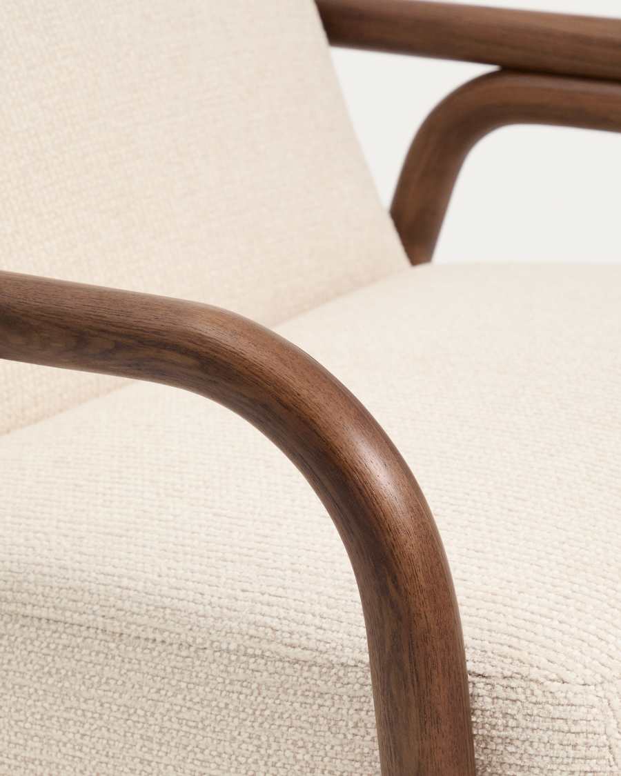 Sylo armchair in beige chenille and solid ash wood with walnut-coloured finish FSC 100%
