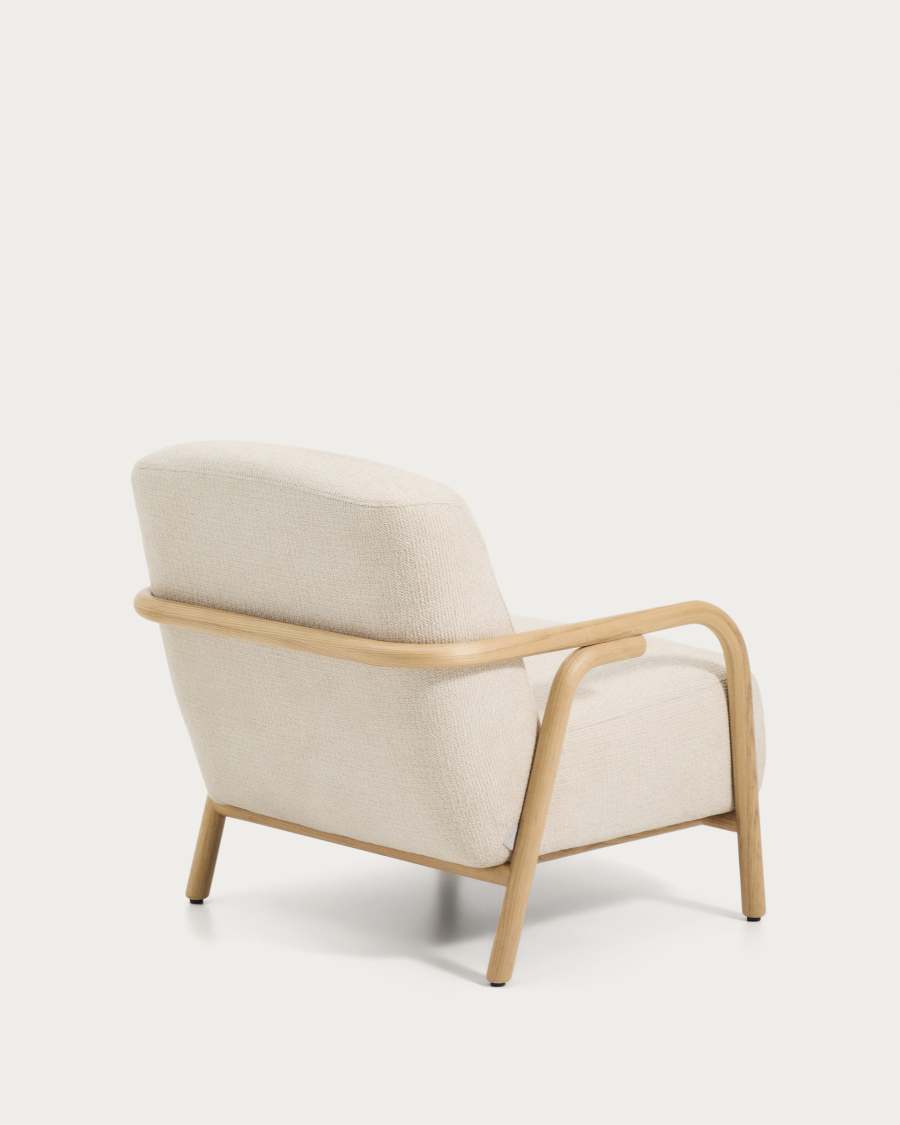 Sylo armchair in beige chenille and solid ash wood with natural-coloured finish FSC 100%