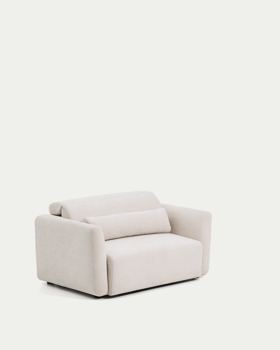 Divano Lares 2 posti con sedute scorrevoli motorizzate e poggiatesta reclinabile in ciniglia beige 150 cm