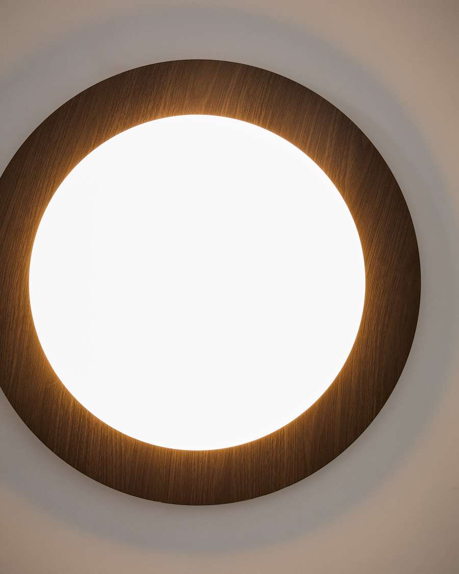 Novae ceiling lamp in dark wood-effect brushed steel and frosted glass Ø 40 cm