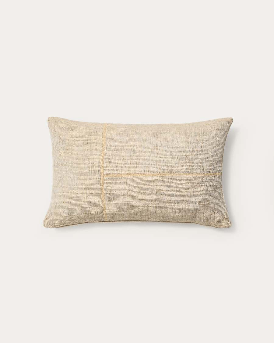 Anvera beige viscose jacquard cushion cover with yellow contrasting lines 40 x 60 cm