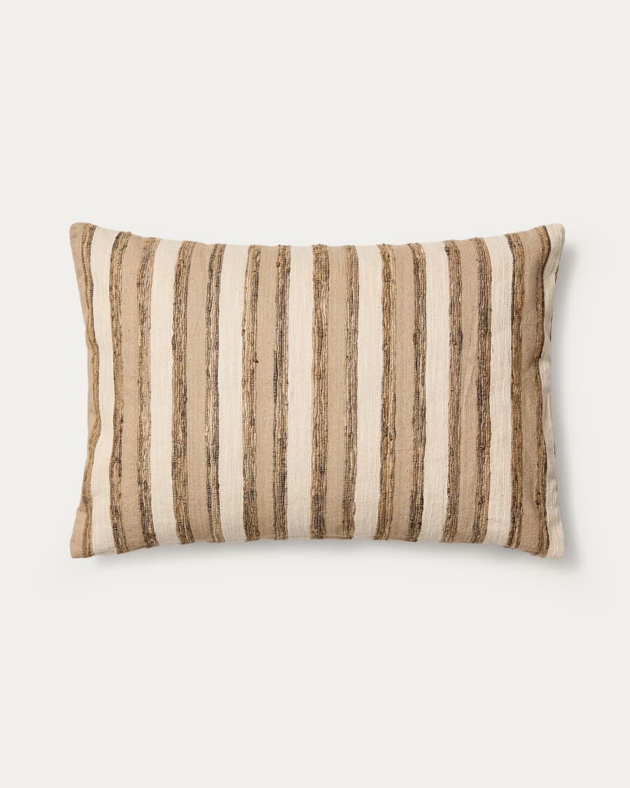 Dorevi ecru striped silk blend jacquard cushion cover 40 x 60cm
