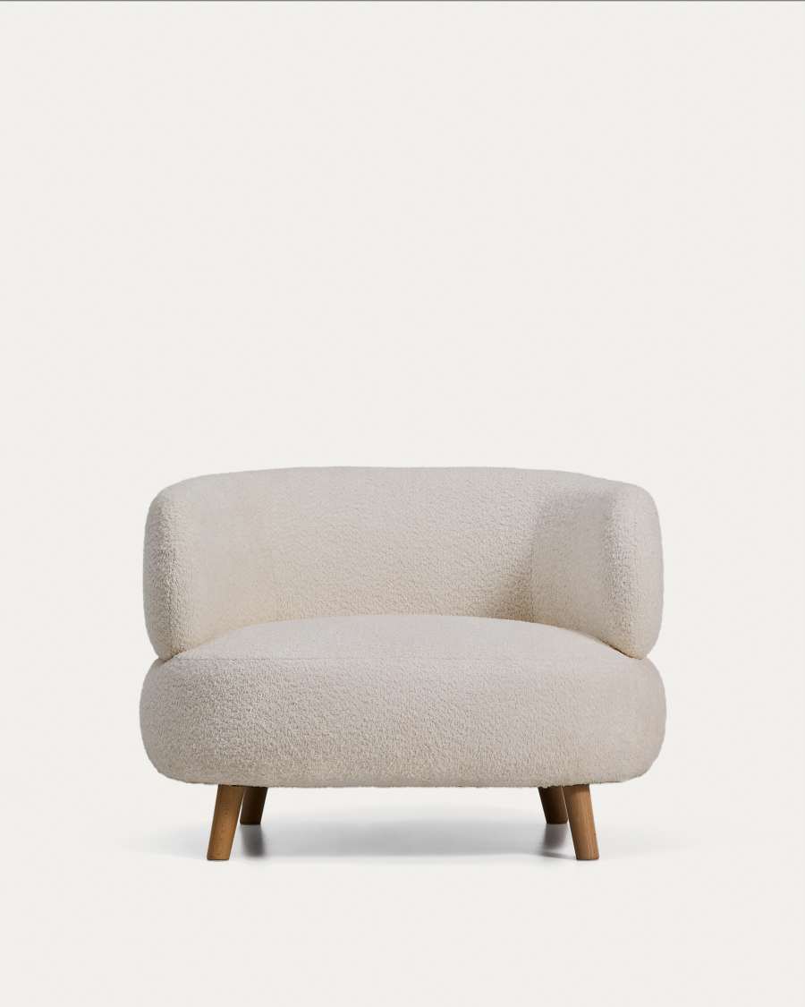 Luisa fire-retardant beige bouclé armchair with solid beech wood legs 90cm