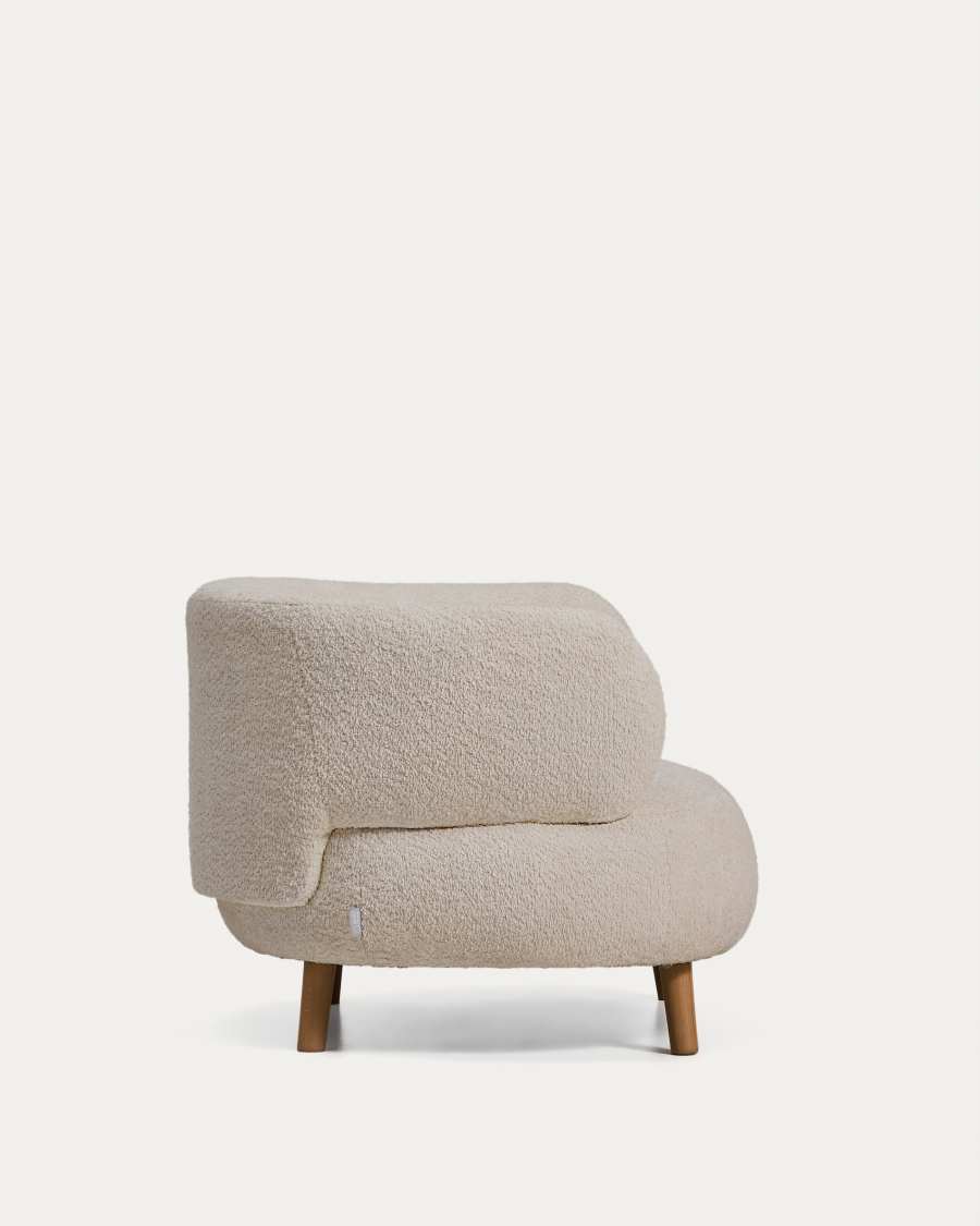 Luisa fire-retardant beige bouclé armchair with solid beech wood legs 90cm
