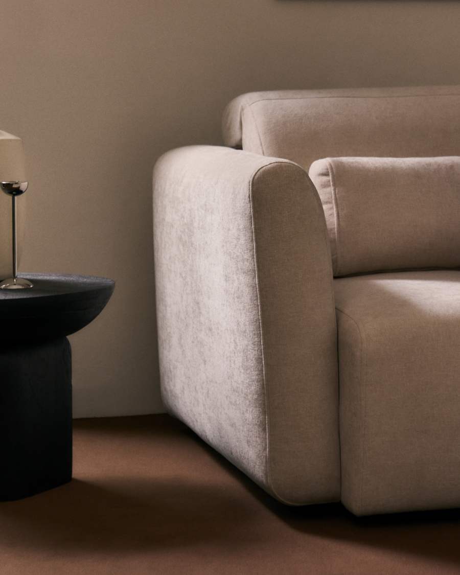 Divano Lares 2 posti con sedute scorrevoli motorizzate e poggiatesta reclinabile in ciniglia beige 150 cm