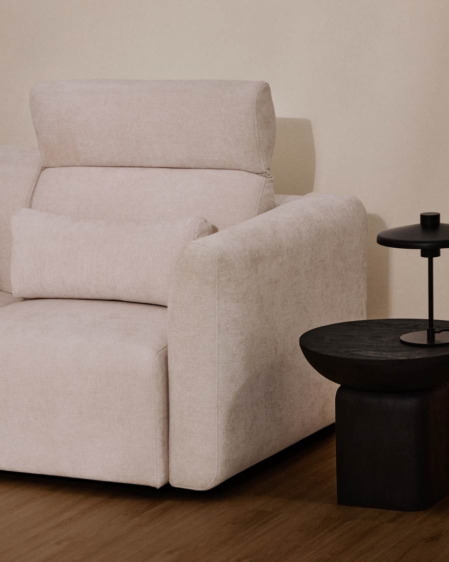 Divano Lares 2 posti con sedute scorrevoli motorizzate e poggiatesta reclinabile in ciniglia beige 180 cm