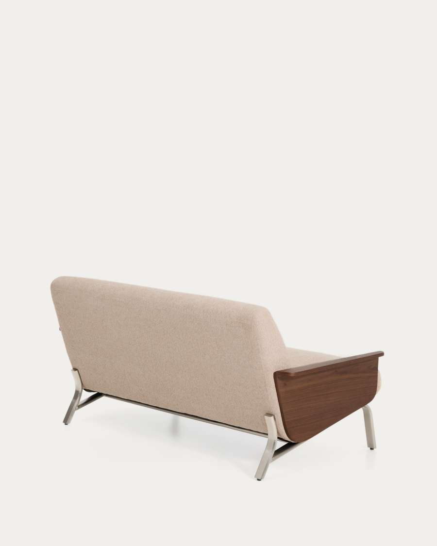 Amsen light brown 2-seater sofa in walnut plywood with brushed stainless steel legs 165cm