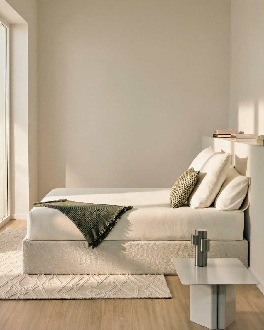 Nelzi ecru chenille ottoman bed base with removable cover for 160 x 200cm mattress FSC 100%