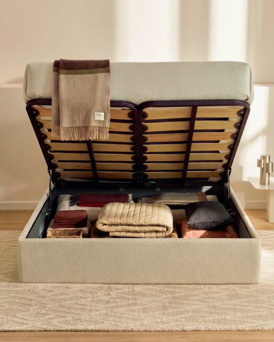 Nelzi ecru chenille ottoman bed base with removable cover for 160 x 200cm mattress FSC 100%