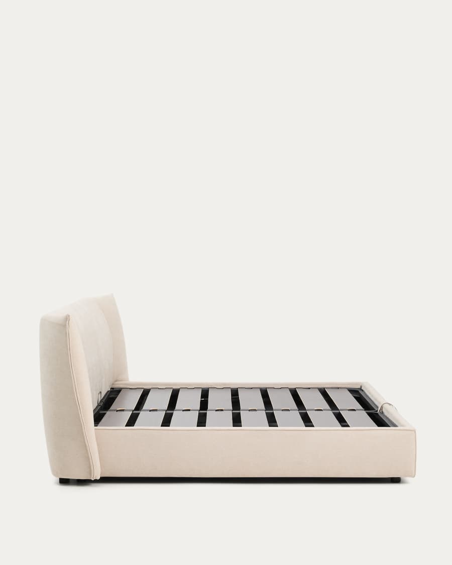 Arvian beige chenille removable-cover bed with ottoman base for a 180 x 200 cm mattress