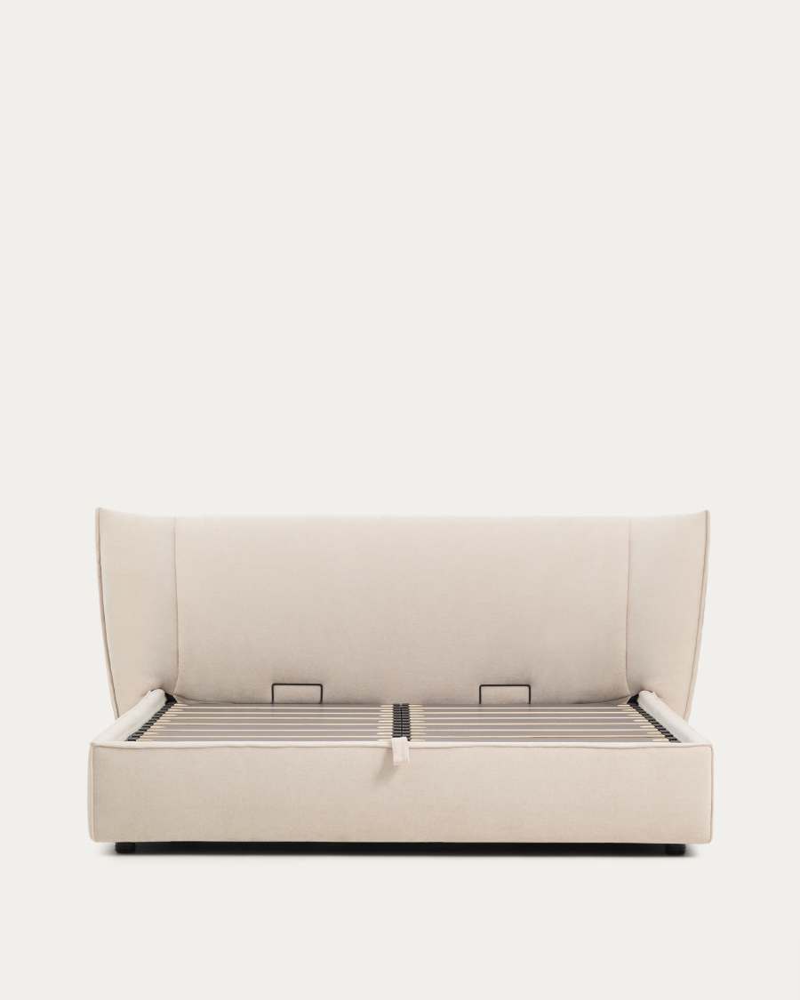 Arvian beige chenille removable-cover bed with ottoman base for a 180 x 200 cm mattress
