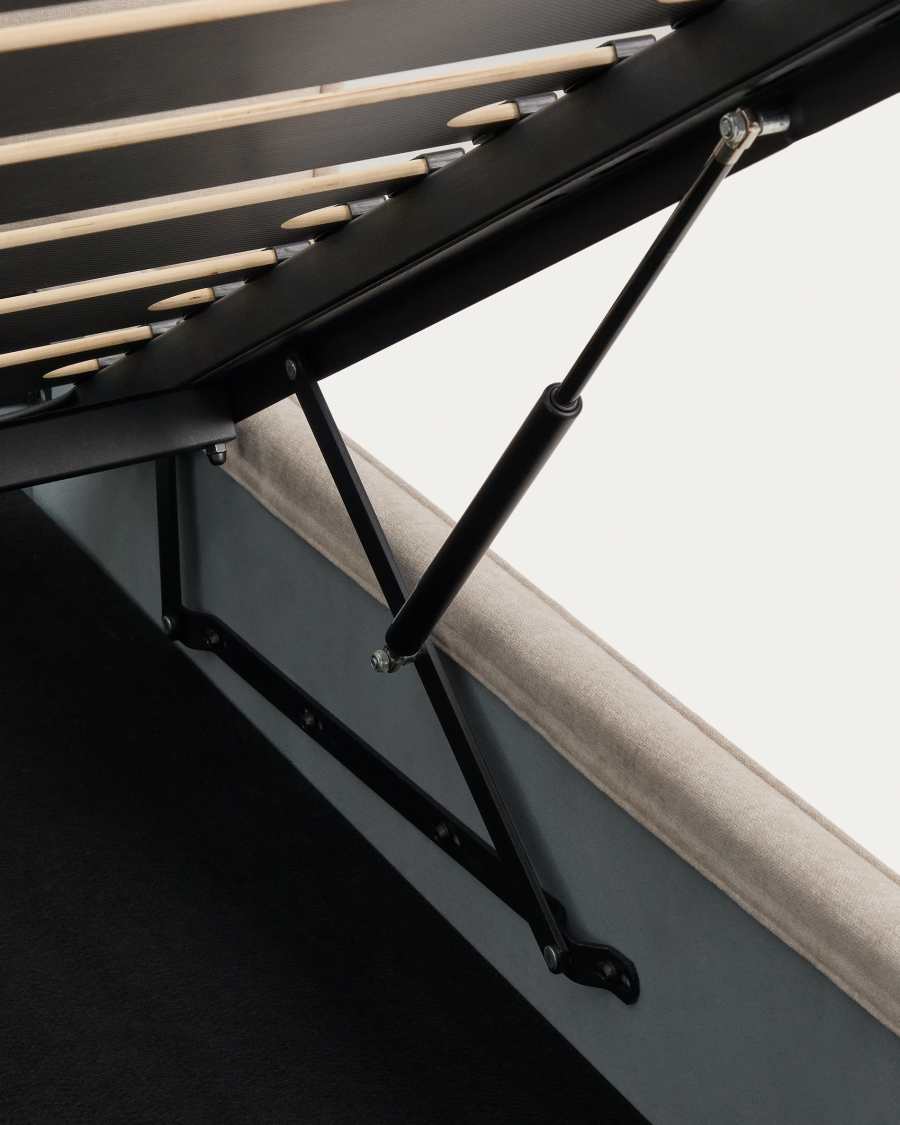 Arvian beige chenille removable-cover bed with ottoman base for a 180 x 200 cm mattress