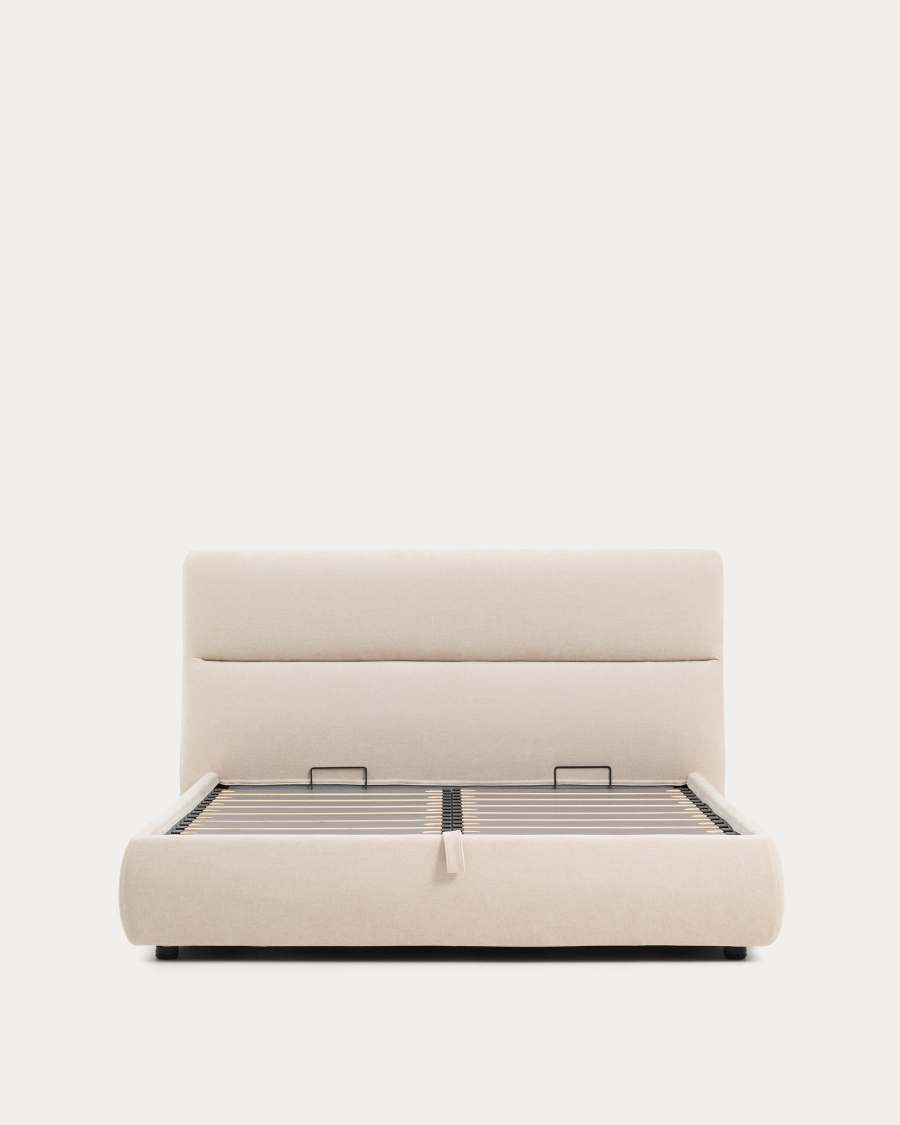 Dafra beige chenille removable-cover bed with ottoman base for 160 x 200 cm mattress