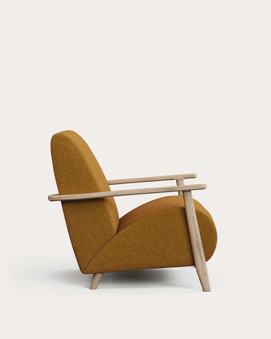 Meghan armchair in mustard bouclé and solid ash wood with natural finish FSC Mix Credit