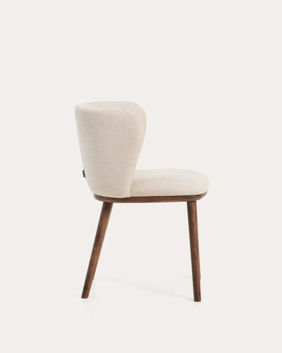 Ciselia beige chenille chair with solid ash wood legs with walnut-coloured finish FSC Mix Credit