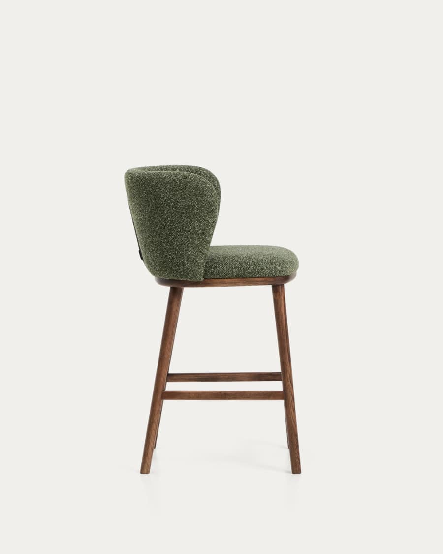 Ciselia dark green thick chenille stool with solid ash wood legs with walnut-coloured finish FSC Mix Credit 65cm