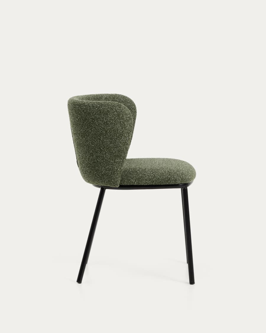 Ciselia dark green thick chenille chair with black finish steel legs FSC Mix Credit