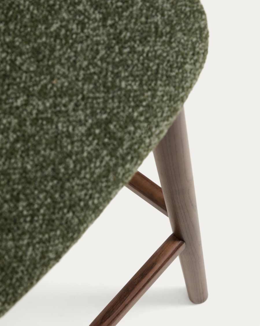 Ciselia dark green thick chenille stool with solid ash wood legs with walnut-coloured finish FSC Mix Credit 75cm