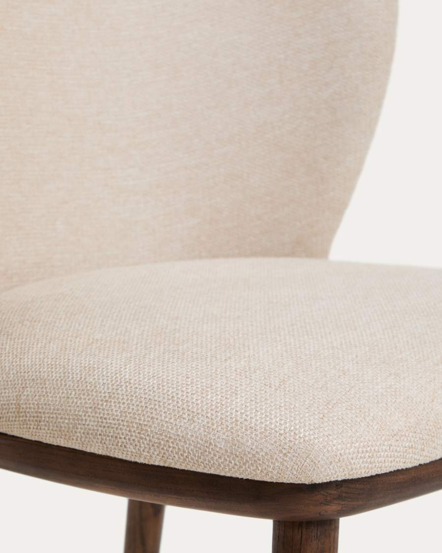 Ciselia beige chenille chair with solid ash wood legs with walnut-coloured finish FSC Mix Credit