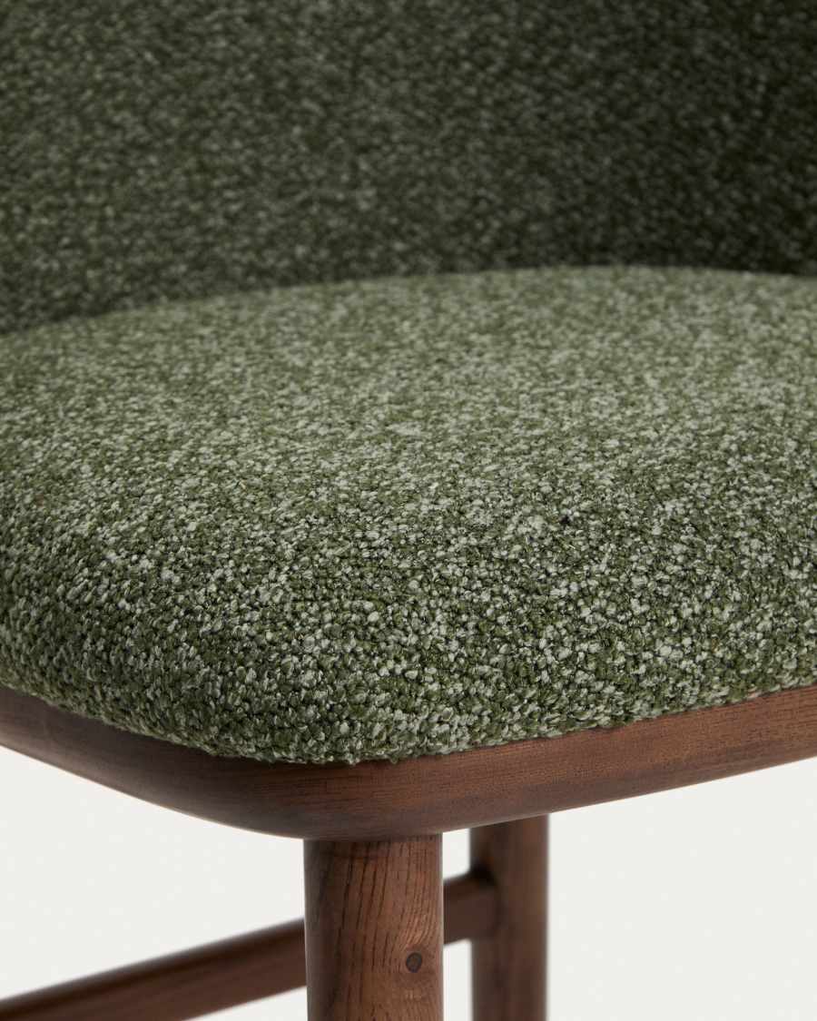 Ciselia dark green thick chenille stool with solid ash wood legs with walnut-coloured finish FSC Mix Credit 75cm