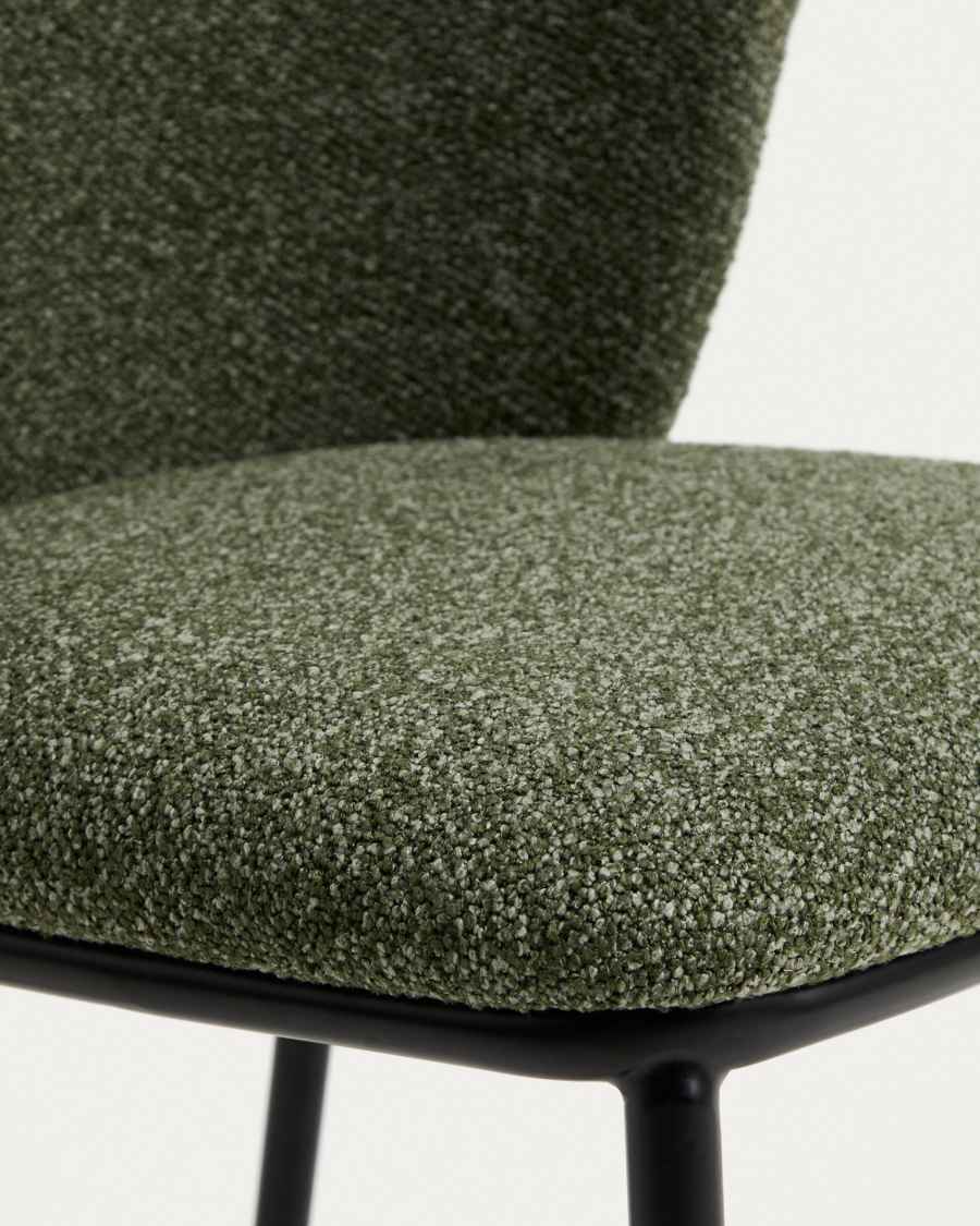 Ciselia dark green thick chenille chair with black finish steel legs FSC Mix Credit