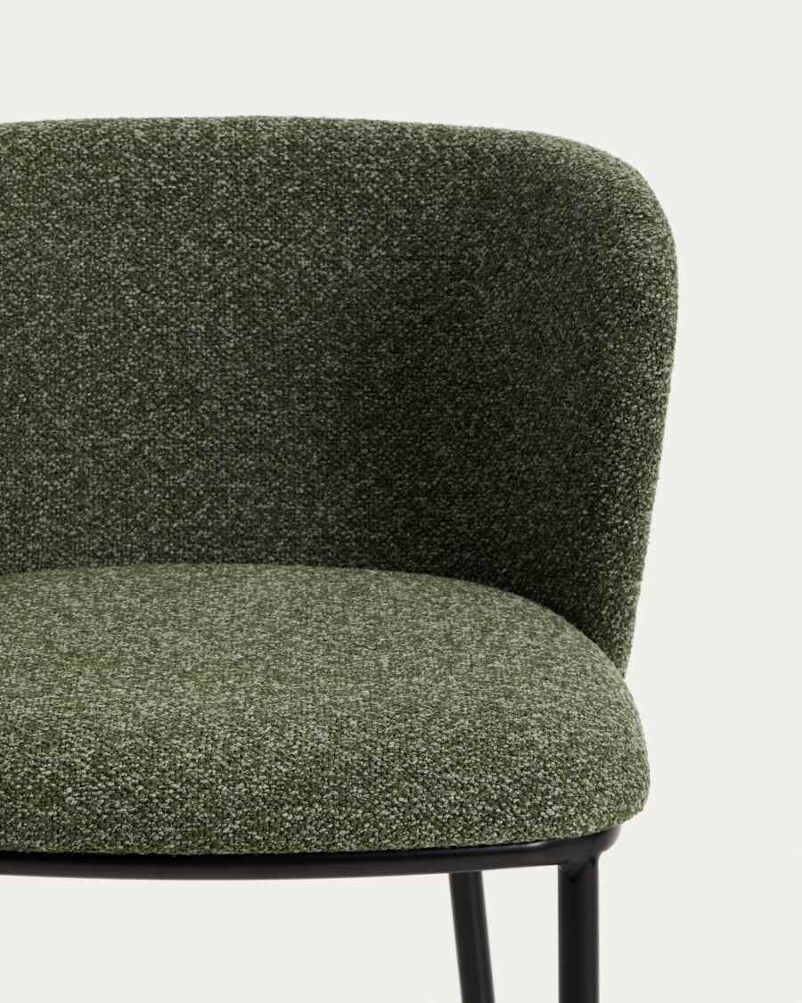 Ciselia dark green thick chenille stool with black finish steel legs FSC Mix Credit 75cm