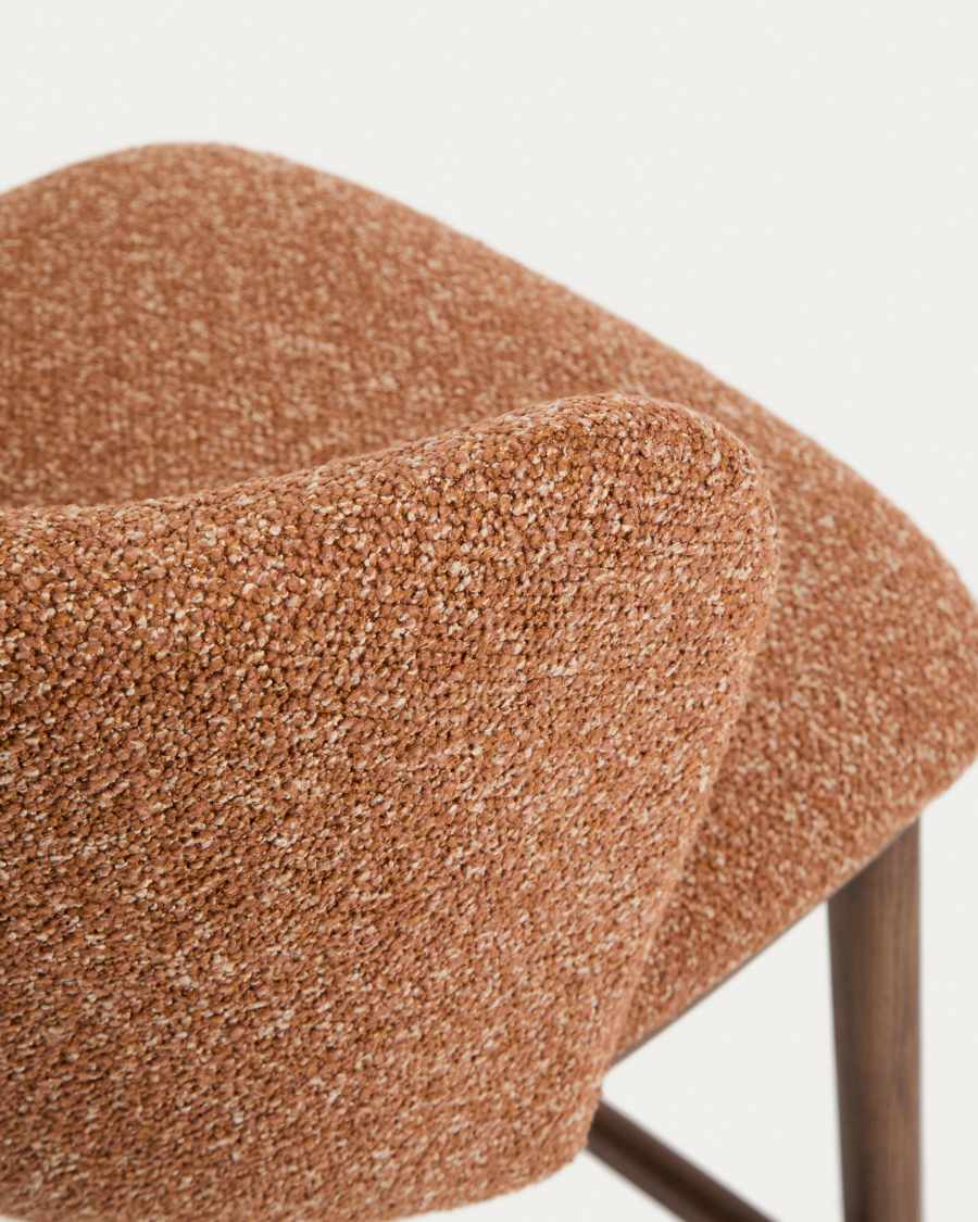 Ciselia terracotta thick chenille stool with solid ash wood legs with walnut-coloured finish FSC Mix Credit 75cm