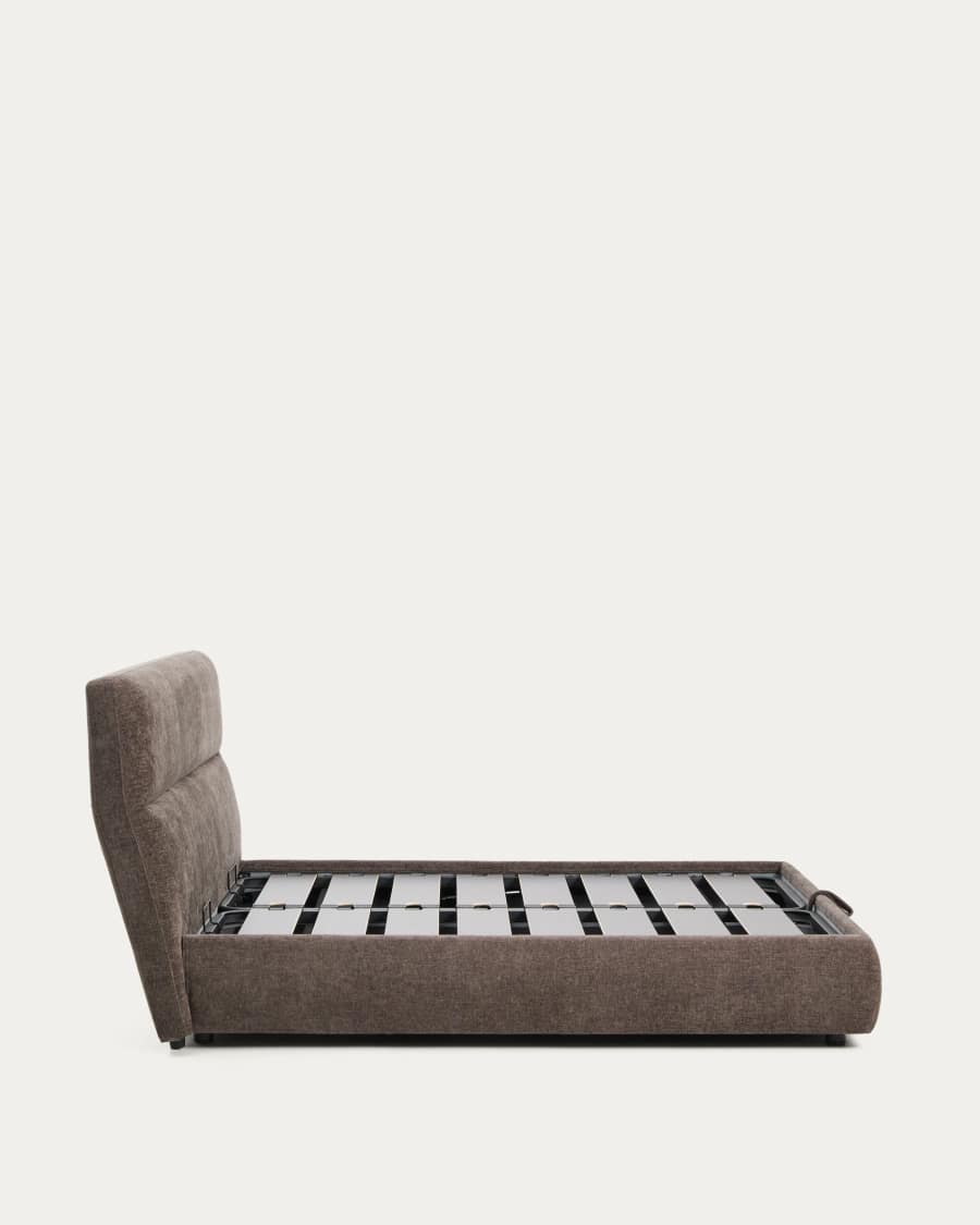 Dafra dark brown chenille removable-cover bed with ottoman base for a 160 x 200 cm mattress