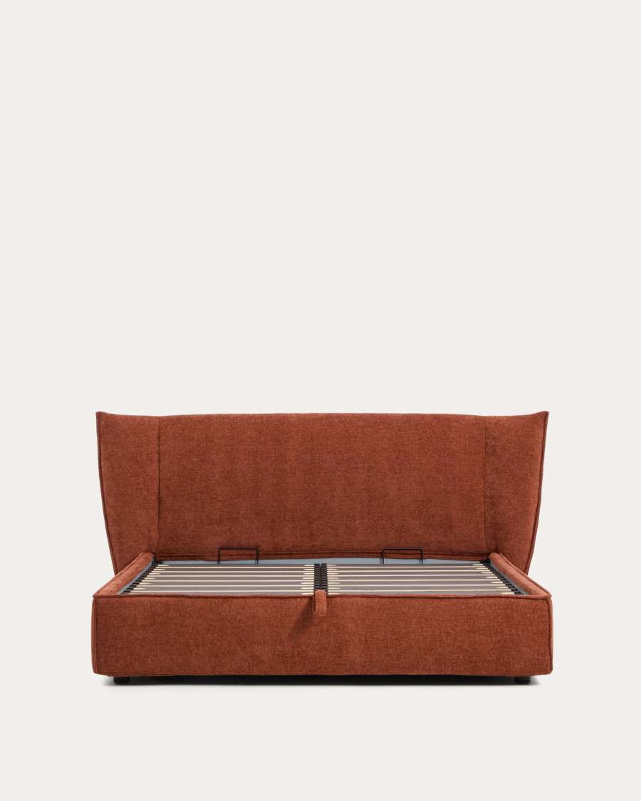 Arvian terracotta chenille removable-cover bed with ottoman base for a 160 x 200 cm mattress