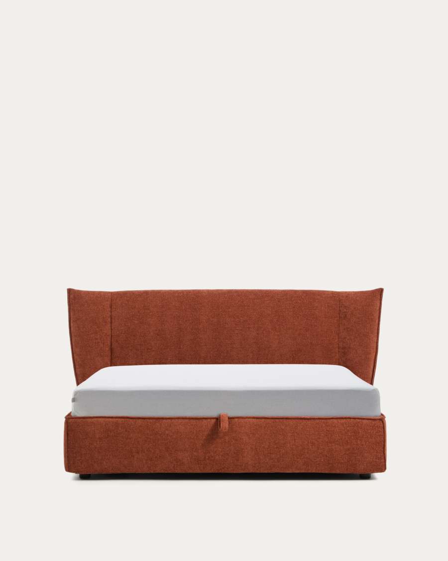 Arvian terracotta chenille removable-cover bed with ottoman base for a 160 x 200 cm mattress