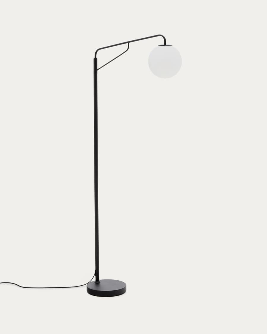 Eilo floor lamp in black steel with frosted glass globe