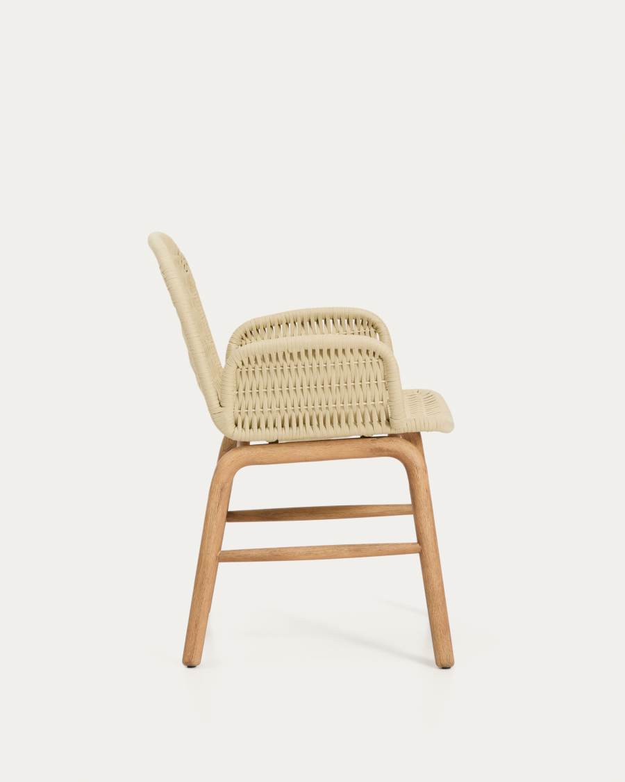 Alipa chair with armrests in FSC 100% solid acacia wood and ecru rope cord