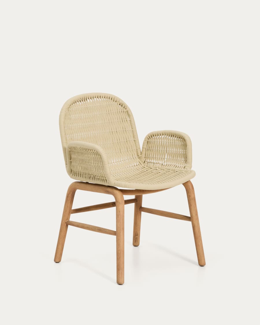 Alipa chair with armrests in FSC 100% solid acacia wood and ecru rope cord