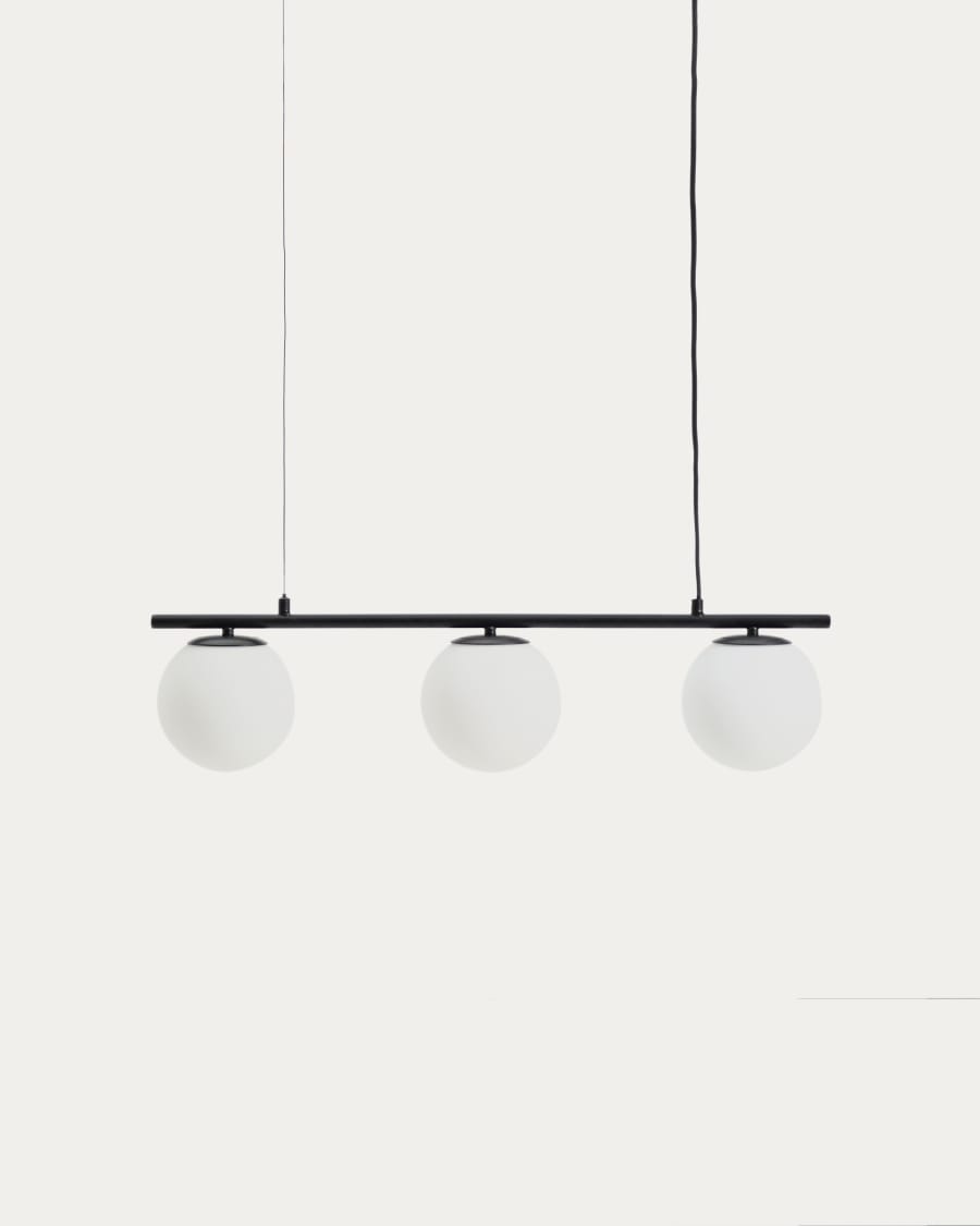 Brisia metal ceiling lamp with black finish and 3 frosted glass balls Ø15cm