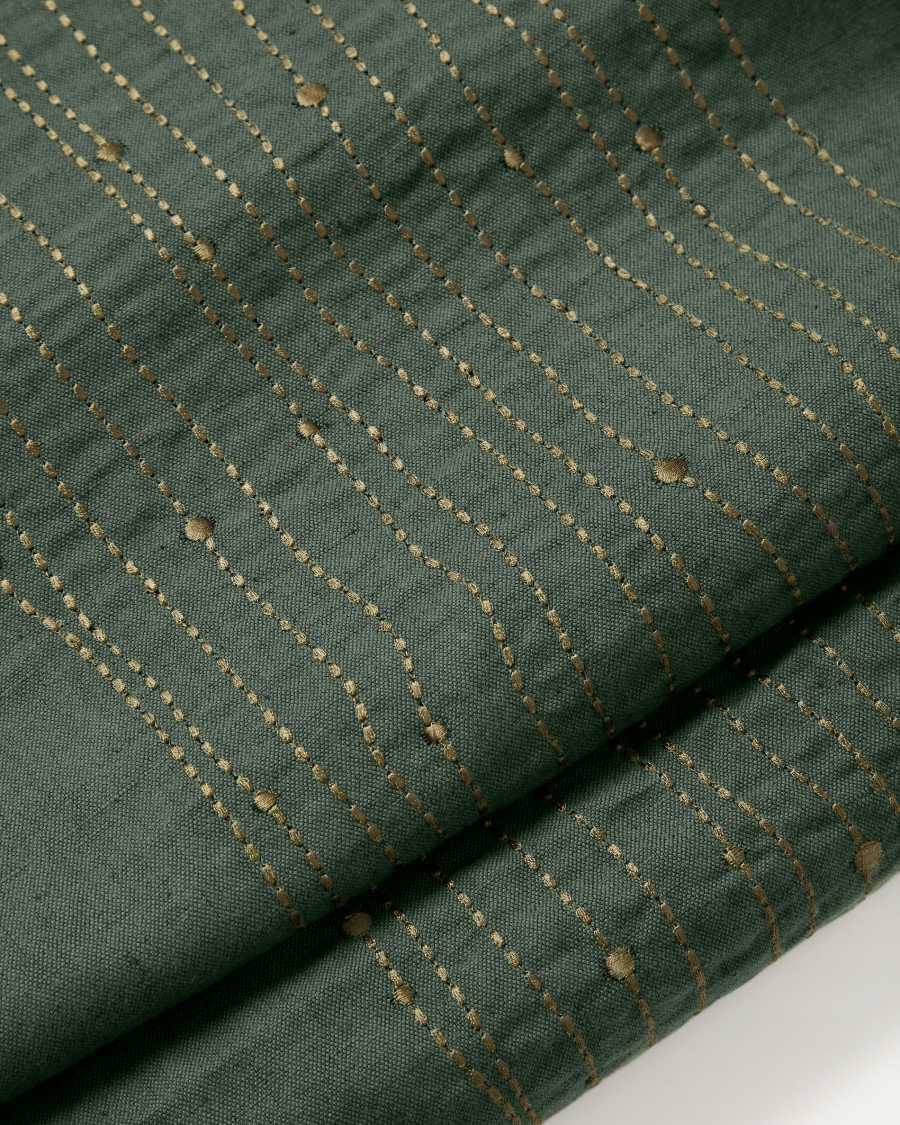 Flia green linen and cotton tablecloth with green lurex embroidery detail 150 x 250cm