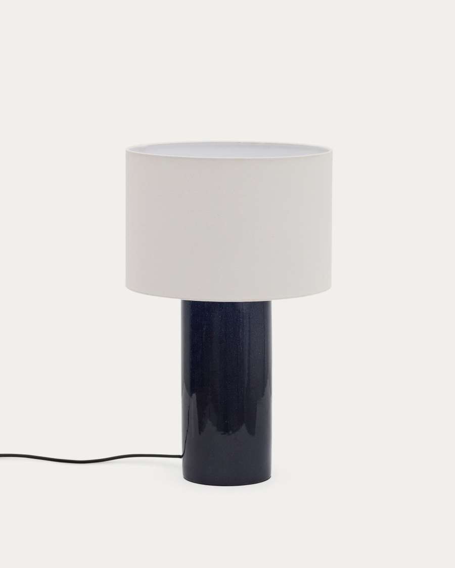 Toneric ceramic table lamp with blue finish and cotton UK adapter