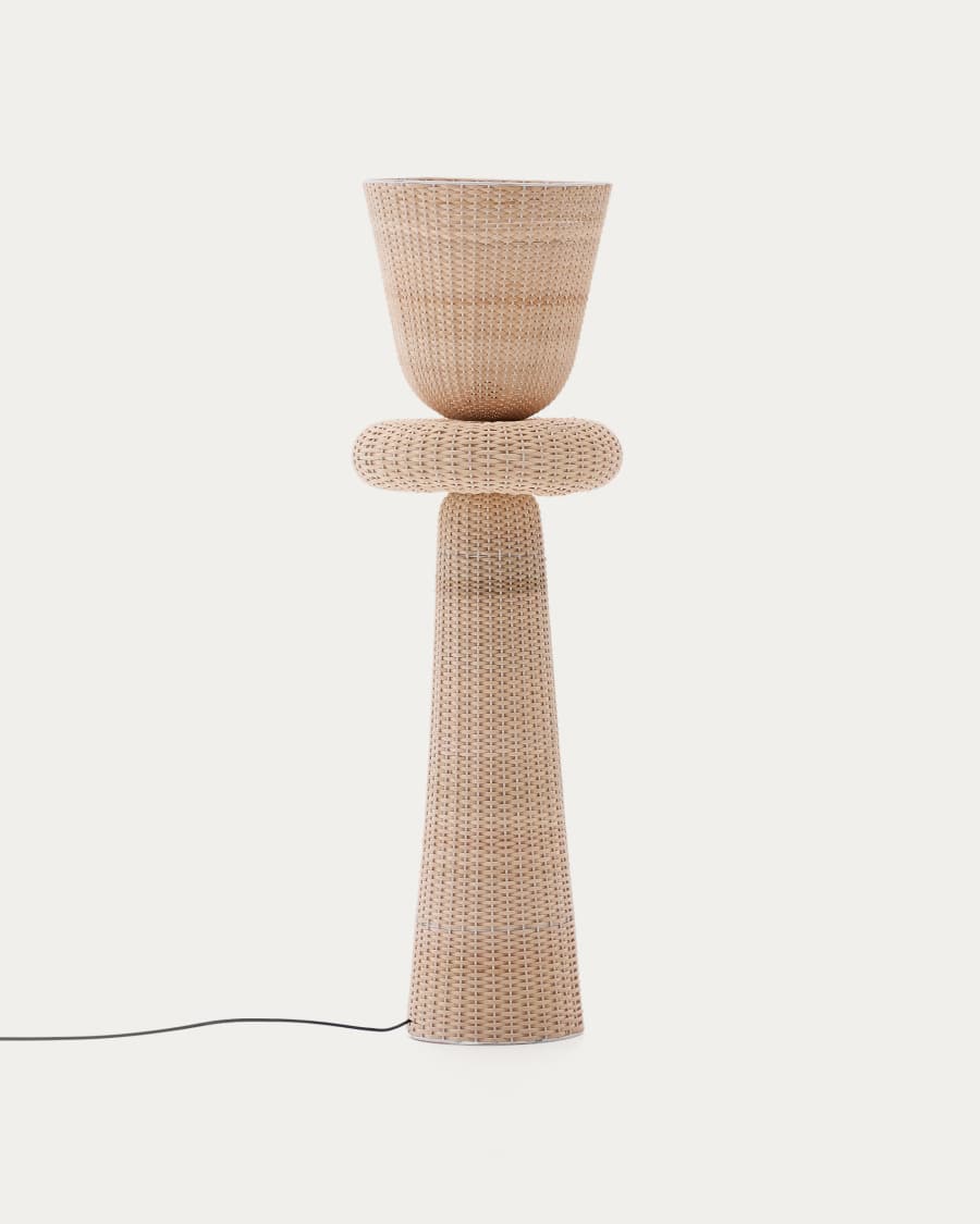 Neuda rattan floor lamp with light finish and UK adaptor