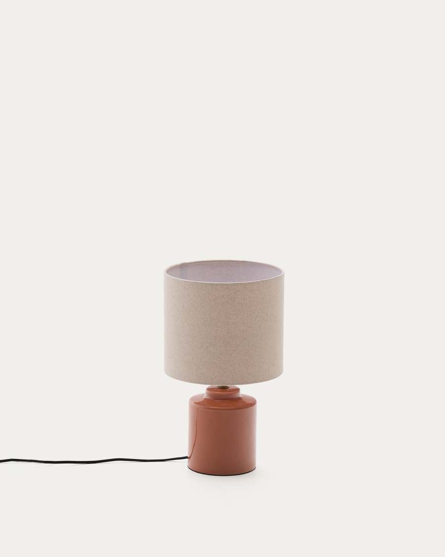 Daeli ceramic table lamp with orange finish and beige cotton