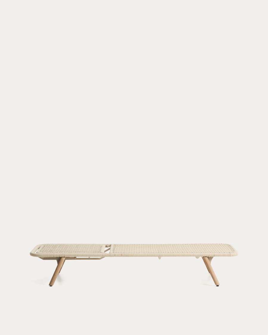 Dandara sun lounger with steel structure, ecru rope cord and FSC 100% solid acacia wood legs