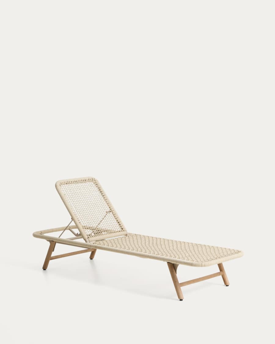 Dandara sun lounger with steel structure, ecru rope cord and FSC 100% solid acacia wood legs