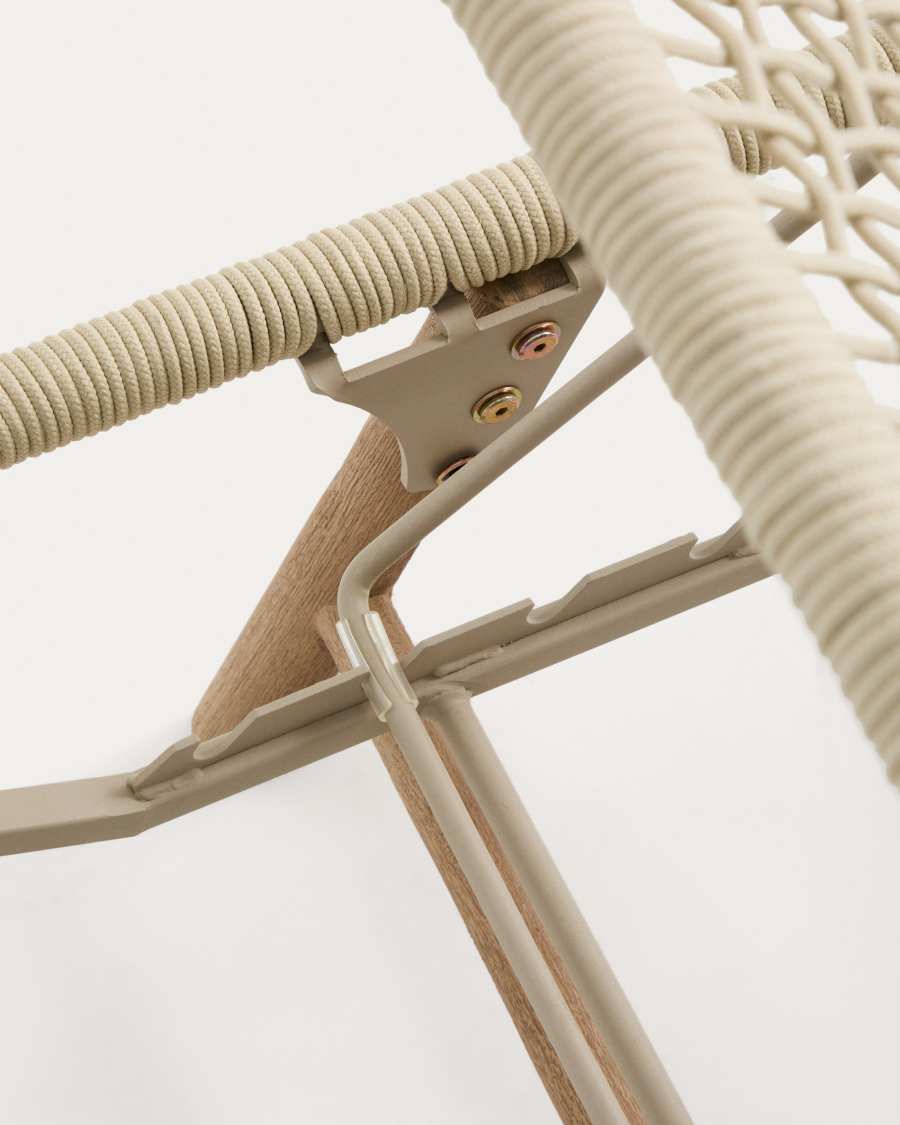 Dandara sun lounger with steel structure, ecru rope cord and FSC 100% solid acacia wood legs