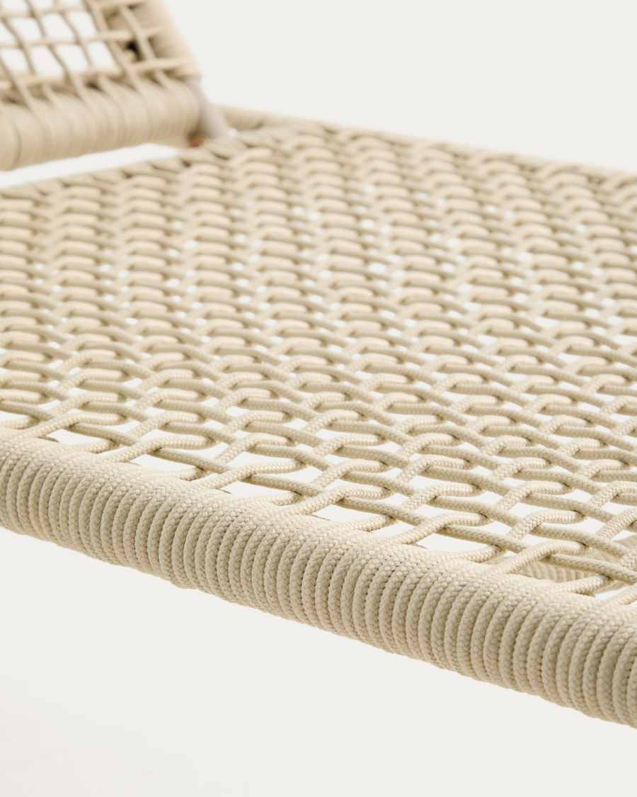 Dandara sun lounger with steel structure, ecru rope cord and FSC 100% solid acacia wood legs